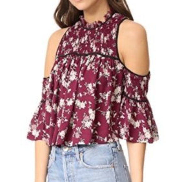 Cinq a Sept Soha Silk Cold Shoulder Ruffle Top - Picture 1 of 5
